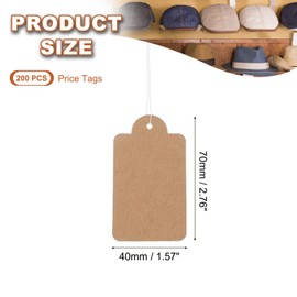 MECCANIXITY Price Tags 2.76"x1.57", Writable Labels Display Label Hang Tag with Elastic String for Clothing Homemade Pricing,(Brown, Pack of 200)