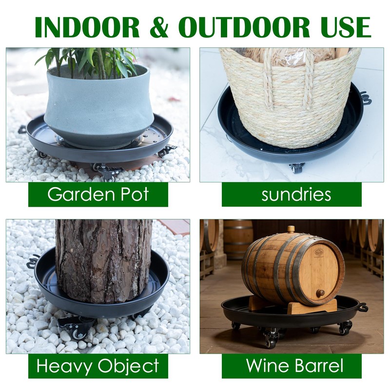 12inch Heavy Duty Wheeled Plant Caddy with Handle,Supports up to