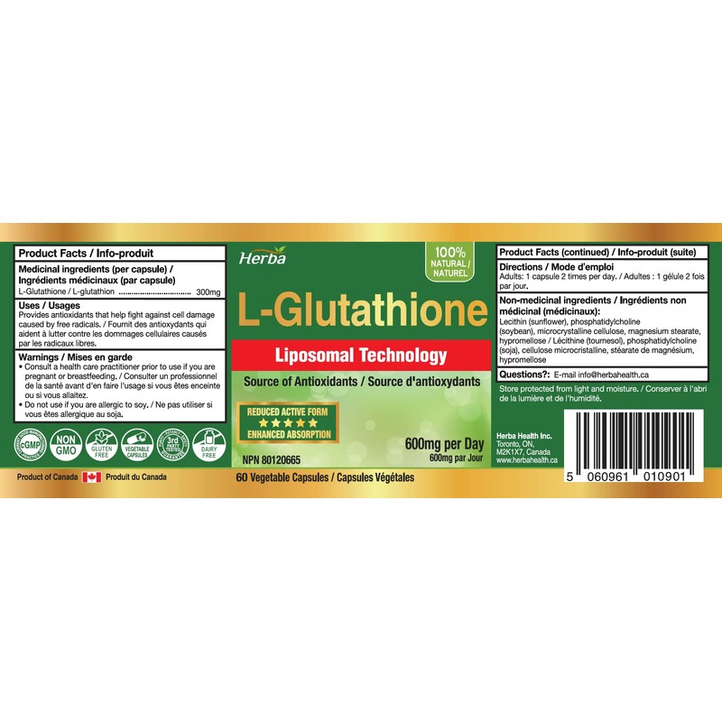 Herba Liposomal Glutathione Supplement - 600mg Per Day | 60