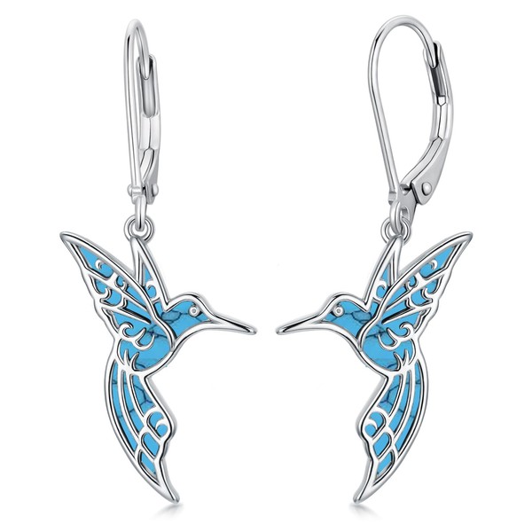 Lypic 925 Sterling Silver Hummingbird Earrings Turquoise Bird Earrings Dangle