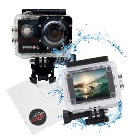 Clikoze Action Camera 1080FHD 30FPS Bundle with Swiss+Go Alpha Action Camera + Camera Cleaning Cloth | 20MP 120 degree A+ lens - 30M Underwater Camera for Sports or Vlog Camera with Accessories