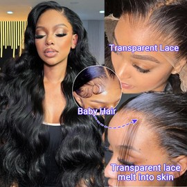 kiotioy Body Wave Lace Front Wigs Human Hair Pre Plucked 13x4 HD Transparent Lace Frontal Glueless Wigs Human Hair Natural Hairline 180 Density Human Hair Lace Front Wigs Bleached Knots 24 Inch