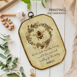 Yjeslw Vintage Christian Bee Octagon Wall Art Decor, Cottagecore Bee Bible Verse Framed Canvas Prints, Religious Scripture Wall Hanging Decorations for Home Bedroom Living Room Decor, 10.2x7 Inches