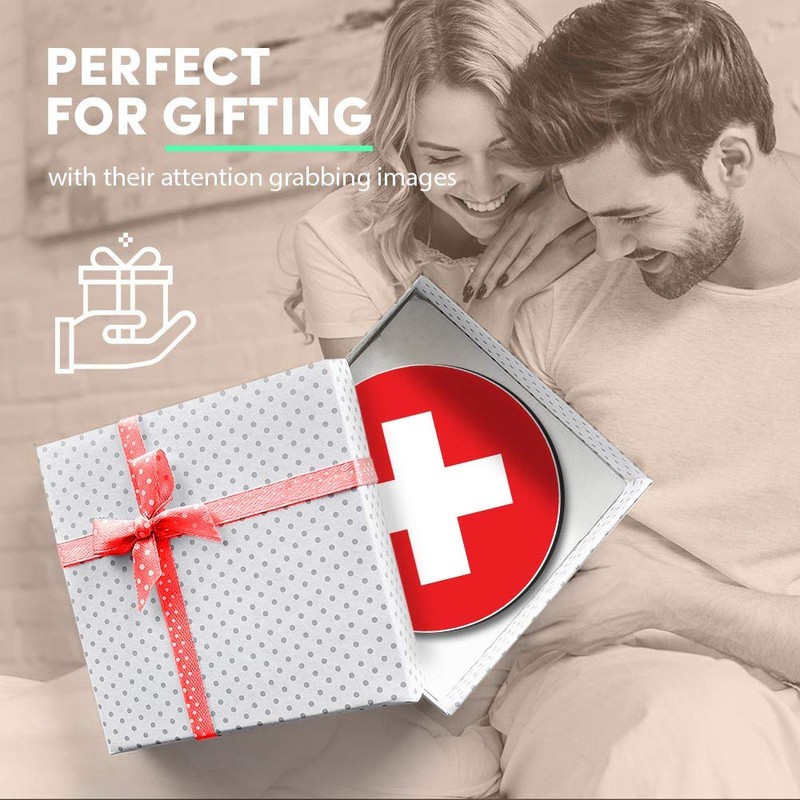 1 x Round MDF Magnet - Switzerland Flag Map Swiss