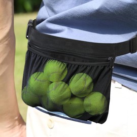 Beenle-Icey UK Tennis Ball Holder Adjustable Tennis Ball Waist Bag Sweatproof Oxford Cloth Mesh Ball Pouch Pickleball Training Holding Bag Accessory Can Hold 6-8 Tennis or 10-20 Golf Balls(black)
