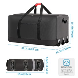 Finnhomy 120L Foldable Rolling Duffel Bag with 3 Wheels, Light Weight Travel Duffel bag with Large Loading Capacity, 32 inch Rolling Duffel bag with Shoulder Strap for Travel Camping Sports, Black