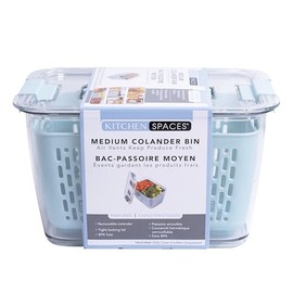 Kitchen Spaces Colander Bin, Produce Saver, Fridge Organizer With Lid, Wash, Strain and Store, Great for Refrigerator, Freezer and Pantry, Medium, Blue, Pack of 1