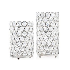 Godinger Crystal Votive Candle Holder,Tealight Lamps with Decorative Crystals for Home & Event Décor, Nickelplate, Set of 2