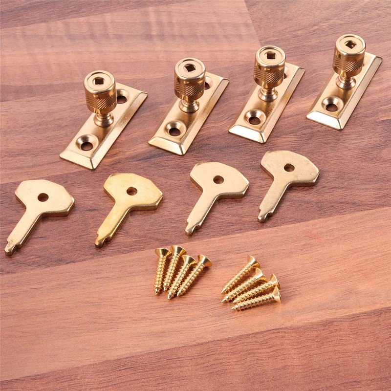 Brass Plated Window Stays with Keys Locking Casement Window Stay