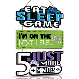 ANHUIB Game Hanging Wooden Sign Gamer Room Wall Decor Eat Sleep Video Gaming Room Wall Art Gaming Bedroom Accessories Birthday Gifts for Teenage Boys Bedroom Accessories Men Cave Door Sign Decoration