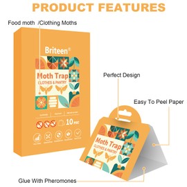 Pantry Moth Traps 10-Pack Safe and Effective for Food and Clothing- Glue Traps with Pheromones for Wool Closet Carpet Food and Cupboard K04