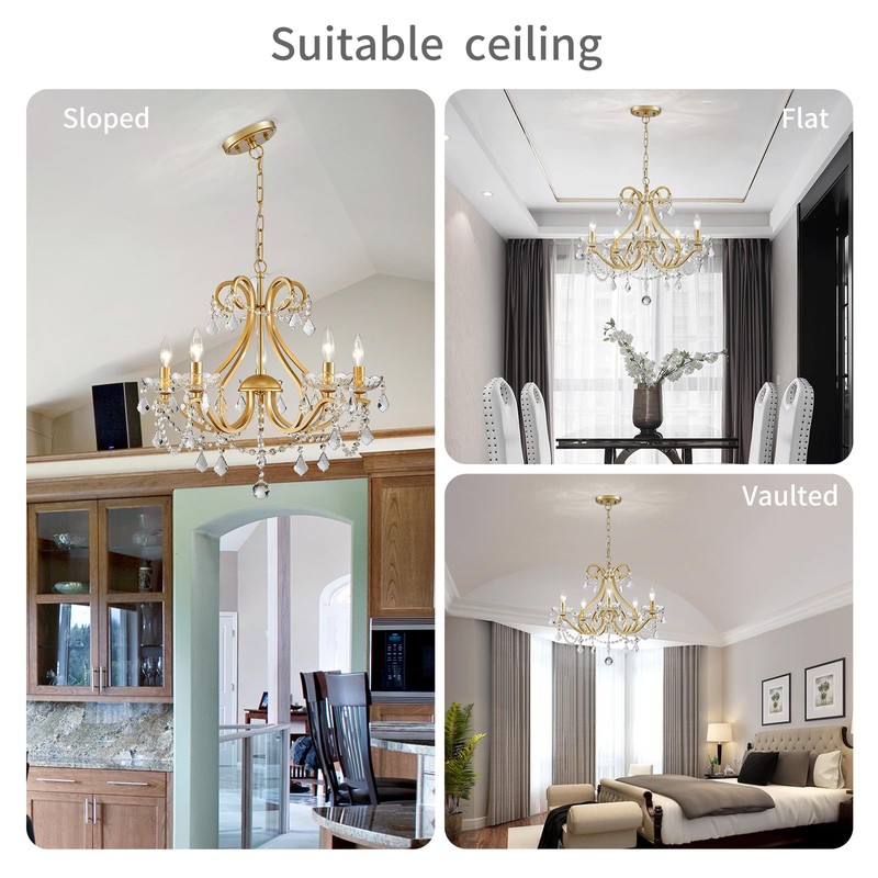 WUZUPS Crystal 5-Light Candle Chandelier Pendant Flushmount Ceiling Light Modern