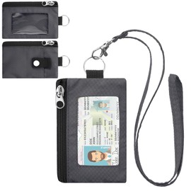 ZHOMA Minimalist Small Wallet for Men Women with 2 Zip Pockets, Multi Functional ID Case with Keychain and Card Holder, Coin Purse Badge Lanyard Pouch for Boys Girls Travel -Gray