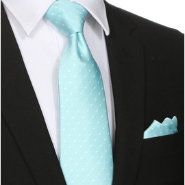 KissTies - Corbata para hombre, diseño de cuadros y caja de regalo, Azul menta + bolsillo cuadrado, Talla única
