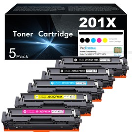 201X High Yield Toner Cartridges Compatible for HP 201X 201A Toner Cartridges CF400X CF401X CF402X CF403X for Color Pro MFP M277dw M252dw M277 M252 M277n (5-Pack 2Black Cyan Magenta Yellow)