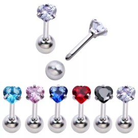 Unbranded PAIR 3MM RED HEART PRONG SET CZ TRAGUS HELIX EAR CARTILAGE ROOK LOBE EARRING