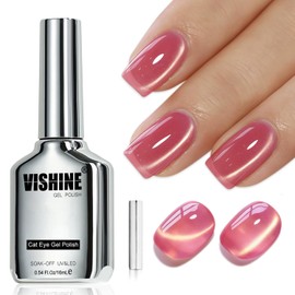 Vishine Gel-Lack, magnetisch, Katzenauge, 16 ml, Cat Eye Gel, Berry Pink, Gold Glitter Gel-Effekt, holografischer Glanz, für Maniküre, Nail Art DIY, #437
