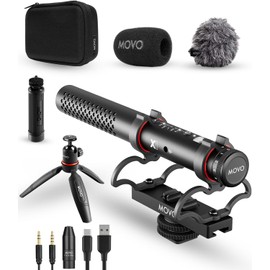 Movo X1 Supercardioid Shotgun Microphone - 3.5mm/XLR/USB-C Camera Mic for DSLR, Smartphones, and Computers - Professional Boom Microphone with Advanced Audio Controls, Tripod, and Accessories