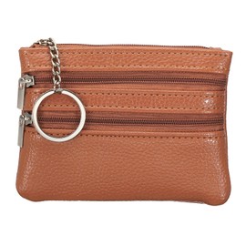 PATIKIL 4.7" x 3.5" Coin Purse Pouch, Leather Change Purses Small Organizer Bags with Zipper Key Ring for Women Men Home, Brown