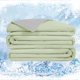 LaffyLo Cooling Comforter Summer Blanket for Hot Sleepers, Ultra-Cool & Breathable, All Season Comfort, Double-Sided Cold Blanket for Night Sweats, Queen Size 78" x 90", Mint Green & Light Grey