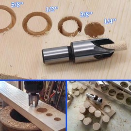 LEONTOOL Wood Plug Cutter Drill Bit Set, Round Wood Plug Tenon Drill Bit Set, Titanium Coated Cutter Drill Bit Set for Wood Plug Hole, Cork Hole Saw Tool for Carpentry, Cork Hole Hole Saw Tool, Four