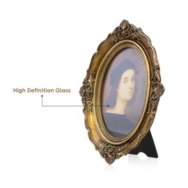 Daimix Antique Oval Picture Frame 4x6 Bronze Gold Vintage Photo Frames, Glass Front, Tabletop or Wall Hanging, Art Deco Gallery Decor, Gift Ideas