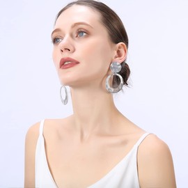 BELLEXIXI Matte Gold Silver Tone Hoop Big Large Clip-On Dangle Earrings for Women, Large, Metal, No Gemstone