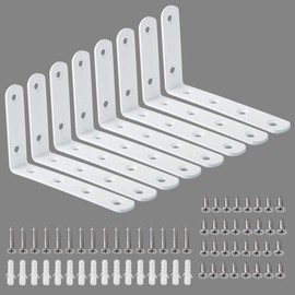 Alise 8 Pack Floating Shelf Brackets,White Heavy Duty L Bracket Corner Brace,Stainless Steel Corner Brackets,Joint Angle Bracket for Hanging Support,Shelves Support DIY (5 x 3 Inch)