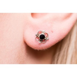 WINDALF Bohemia Navina Stud Earrings 6 mm Fairy Ornamental Onyx Silver, Sterling Silver, Onyx