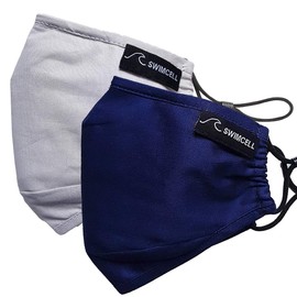 SwimCell Face Masks Washable UK Men Women and Kids. Adjustable Toggles and Nose Wire For Glasses Wearers. 3 Ply Cotton With Filter Pocket and 4 x PM2.5 Filters. 2 x Masks Reusable.