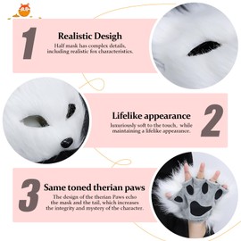 Litdevil Cat Therian Furry Therian Fox Tail Set - Animal Mask Half Mask for Masquerade