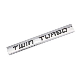 2X Twin Turbo Emblem 3D Metal Decal Fender Trunk Badge Nameplate Chrome Metal Fender Sticker Fit for Trunk Hood Door 3.5L 6.4L 6.7L (Black/Silver)
