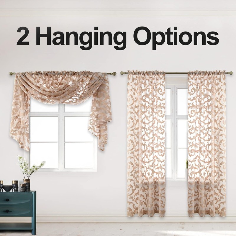 Elegant Beige Sheer Curtains, Light Filtering Voile Drapes, Rod Pocket