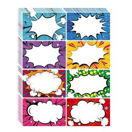 Waterproof Write-on Name Tag Labels - 200 Stickers, 3.5 x 2.25 Inch, Colorful Comic Design Nametags for School Classroom,Office Meetings Visitors,Home Storage, Events and Parties