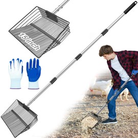 15 inch Large Chicken Poop Scooper and Rake for Sand for Shavings 74" Heavy Duty Pooper Scooper Long Handle Chicken Coop Scoop for Cleaning Tools 5-in-1 Sifting Shovel for Chicken Scoop supplies