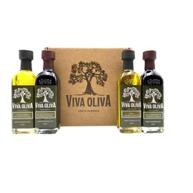 Viva Oliva Four 60 ML Gift Set - Premium Flavored Extra Virgin Olive Oils (Tuscan Herb & Basil) and All Natural Balsamic Vinegars (18 Year Traditional & Black Mission Fig)