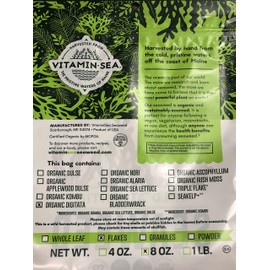 VITAMINSEA Finger Kelp Flakes Seaweed - 8 OZ - Vegan Certified North Atlantic Laminaria Digitata Sea Vegetables (DG F8)