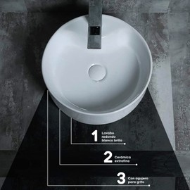 STARBATH PLUS - Glossy White Ceramic Round Sink - 15.8"x15.8"x5.9" - Countertop Bathroom Vessel Sink for Vanity or Powder Room