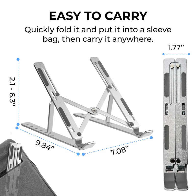 Ergonomic 7-Level Laptop Stand for Desk, Aluminum Foldable Riser Compatible