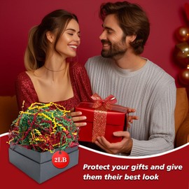 Tisspoms 2LB Crinkle Cut Paper Shred Filler, Paper Shreds for Basket Fillers, Birthday, Gift Wrapping, Anniversary, New Years, Valentine's Easter Gift Decor Party Filler (Gold Green Red)