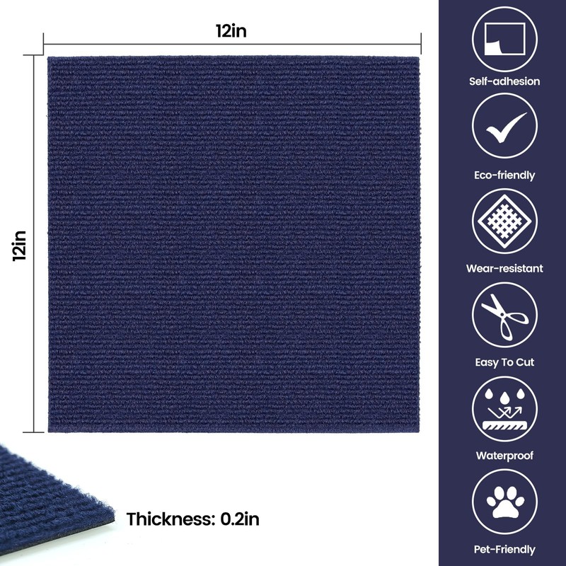 20Pcs Carpet Tiles Peel and Stick 12”x 12” Non-Slip Self