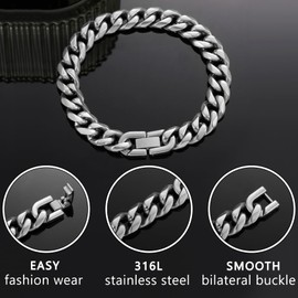 HSWYFCJY Cuban Bracelet Men's Stainless Steel Curb Bracelet Men's Silver Golden Black Hip Hop Bracelet for Men Jewellery, 9mm-19cm, Stainless Steel