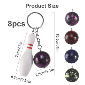 GOSHIES Mini Bowling Key Ring Bowling Party Bag Key Ring Bowling Pins Key Holder Bowling Key Pendant for Friends Children Family Pack of 8, White