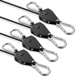 VIPARSPECTRA Retractable Heavy Duty Ratchet Tie Down Straps [4 Pack, 8ft, 75lbs/Pack], Rope Pulley System with Carabiner Hook for Hanging Plants/Grow Light/Tents Various Tie-Down Uses | VIPARSPECTRA
