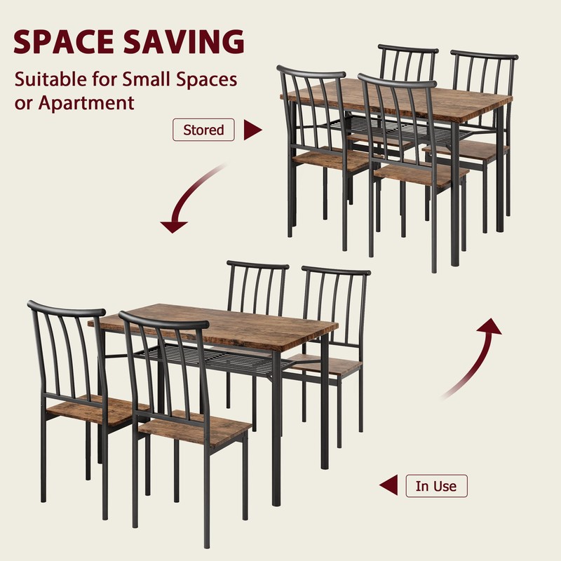 Alkmaar 5 Piece Kitchen Chairs 4, Dining Table Set with
