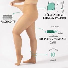 CALZITALY Support Tights with Strong Compression 10 mm/Hg, Fine Compression Tights Women, S, M, L, XL, XXL, 3XL, 4XL, 70 DEN, Made in Italy, 2 x natural tan