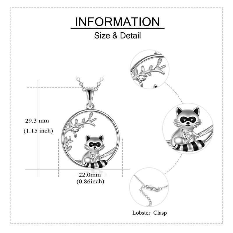 YAFEINI Raccoon Gifts Sterling Silver Raccoon Pendant Necklace Raccoon Jewelry