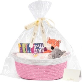Small Basket for Gifts, Easter Basket White Empty Gift Baskets with Bags & Ribbons Durable Rope Storage Baskets for , 12"x 8"x 5" - Color: Pink, Size: 1 Count (Pack of 1)