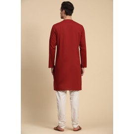 SKAVIJ Men's Pure Cotton Solid Kurta Pajama Set Round Neck Daily Wear Casual Yoga Dress (KP096red_Red_L)