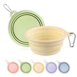 Collapsible Dog Bowls 2-Pack, Portable Travel Dog Bowl with Carabiner, Food-Grade Silicone Pet Bowl for Hiking, Walking(Macaron Yellow and Green)